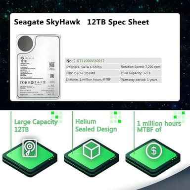 Seagate Skyhawk 12TB Video Internal Hard Drive HDD-3.5 Inch SATA 6Gb/s 7200PRM 256MB Cache for DVR NVR Security Camera System with Rescue Services (ST12000VX0017/0007) (Renewed) - Image 5