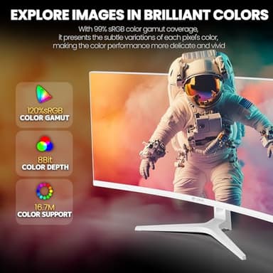 CRUA 34" Curved Gaming Monitor, WQHD 3440x1440, 120Hz Computer Monitors, 1500R VA Screen, 120% sRGB, AMD FreeSync, Blue Light Filter, HDMI 2.0 & DP 1.4, Wall Mountable Installs- White - Image 3