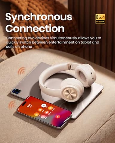 Picun Solo6 Wireless Bluetooth Headphones, 5EQ Music Mode, On-Ear Headphone with Built-in Microphone, Foldable Headset with 140H Battery Life, App Control for Girls, Home, School, Travel (Khaki) - Image 8