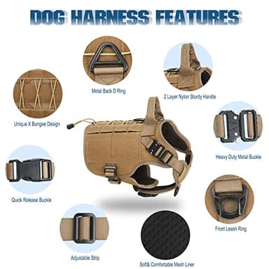 PETNANNY Tactical Service Dog Vest - No-Pull Emotional Support Harness with Hook & Loop Patches & Molle System for Training & Hunting (Khaki, Small) - Image 3