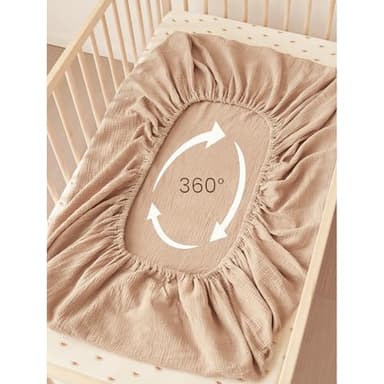 Konssy Muslin Crib Sheets for Boys, Soft Cotton Neutral Baby Sheets for Standard Crib Mattress 2 Pack, 52"x28" (Camel, Sun) - Image 5