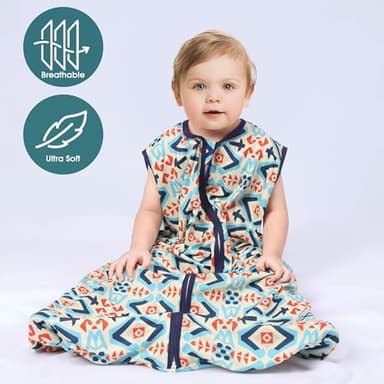 GUNTAIL Baby Sleep Sack 6-12 Months 3 Pack Baby Wearable Blanket 100% Rayon Cotton 2-Way Zipper Toddler Sleeping Sack .Comfy Soft Lightweight TOG 0.3 (Bohemia&Checkered&Blue,) - Image 3