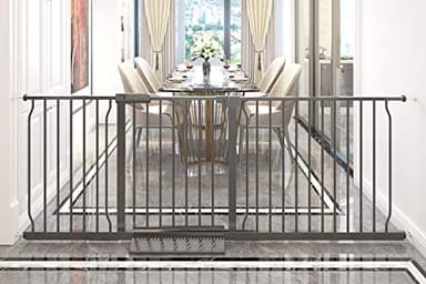 COSEND Extra Wide Baby Gate Tension Indoor Safety Gates Black Metal Large Pressure Mounted Pet Gate Walk Through Long Safety Dog Gate for The House Doorways Stairs (71.65"-76.38"/182-194CM, Black) - Image 1