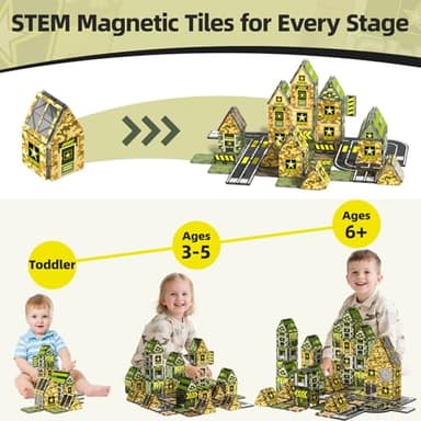 GobiDex Magnetic Tiles Army Toys, STEM Military Magnetic Building Blocks for Toddler Kids Ages 3-5 4-8, Sensory Magnet Construction Toys Birthday Gifts for 3+ Year Old Boys & Girls Army Men Playset - Image 4