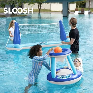 JOYIN Inflatable Volleyball Net & Basketball Hoops Pool Float Set; Balls Included for Kids/Adults, Summing Pool Game, Floating, Summer Floaties, Volleyball Court |Basketball,L-Dark Blue - Image 5