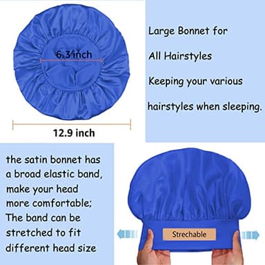3 Pack Satin Bonnet Silk Hair Bonnet for Sleeping, Sleep Bonnets for Women Large Wide Soft Band Sleep Cap for Curly Hair Braids - Image 4