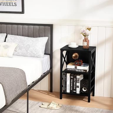 MNEETRUNG Small Bookshelf,3 Tier Industrial Bookcase with Metal Frame and Backboard,Low Black Book Shelf,Book case for Small Spaces,Living Room,Bedroom and Home Office - Image 5