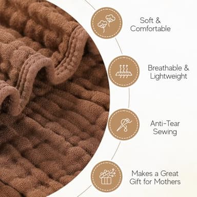 HardNok Muslin Baby Hooded Towels 4 Pack, Premium Muslin 6 Layers Natural Cotton Baby Bath Towels, Soft and Comfortable for Boys,Girls (32 x 32, (Coffee & Beige) - Image 6