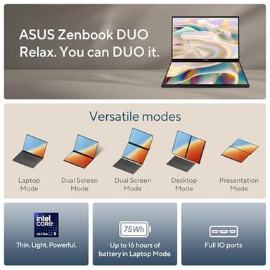 ASUS Zenbook DUO Laptop, Dual 14” OLED 3K 120Hz Touch Display, Evo, Intel Core Ultra 9 285H, Intel Arc Graphics, 32GB RAM, 1TB SSD, Windows 11, UX8406CA-PS99T - Image 2