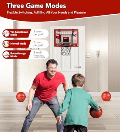 Basketball Hoop Indoor for Kids-Over The Door Mini Basketball Hoop with LED Light, Scoreboard, Remote Control and 3 Modes & Balls-Boys Girls Toys for Ages 3 4 5 6 7 8 9 10 + Years Old Birthday Gifts - Image 3