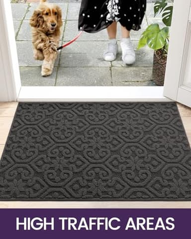 DEXI Front Door Entryway Mat Non Slip, 3x5 ft Large Washable Inside Entrance for House Floor Low Profile, Thin Entry Doormat Absorbent Dirt Trapper, Dark Grey - Image 7