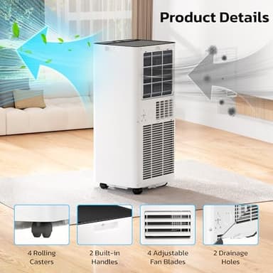 ZAFRO 8,000 BTU Portable Air Conditioners, 4 Modes Portable AC Unit with Fast Cooling/Energy Efficient/Remote/24Hrs Timer for Bedroom/Dorms/Indoor Rooms, White - Image 5