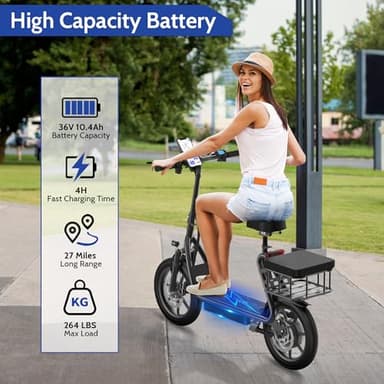 VOLPAM Electric Scooter Adults, Folding E-Scooter for Adults, 500W Motor, 22 MPH Speed, 27 Mile Range, 14" Tires, Electric Kick Scooter with Seat, with Dual Braking Dual Suspension - Image 4
