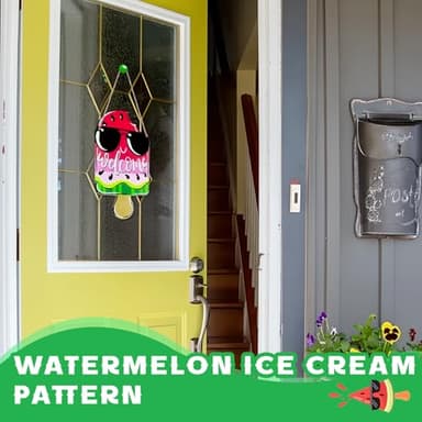 AOCEAN 1 Pcs Summer Watermelon Welcome Sign for Front Door 12 Inch Watermelon Popsicle Door Sign Pink Summer Door Hanger Wood Wreath Porch Decor Seasonal Farmhouse Indoor Wall Hanging Decoration - Image 7