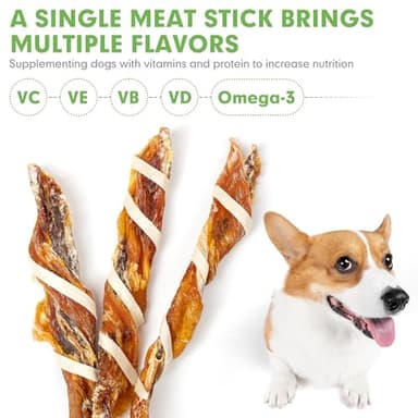 MON2SUN Dog Treats, Triple Flavor Jerky Twist Sticks, 5-7 Inch Chicken Duck and Codfish Sticks Chews for Small Dogs, Healthy Snacks, 10.58 oz (15 Count-Pack of 1) - Image 4