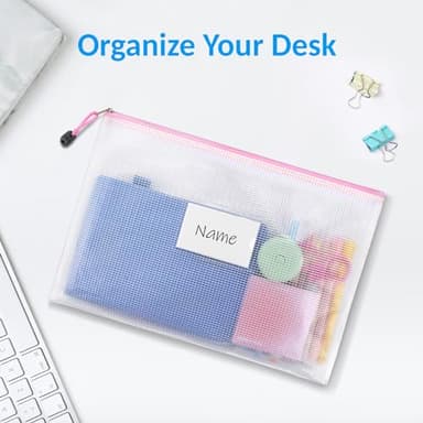 Sooez 20 Pack Mesh Zipper Pouch Bags, A4 Letter Size, Zipper Bags with Label Pocket, Waterproof Pouches for Classroom Organization, Board Game Storage, Document Bag for Teacher School Office Supplies - Image 4