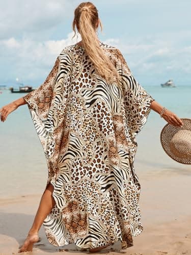 cthseie Women Animal Print Kaftan Dresses Plus Size Swimsuit Coverup 2025 Summer Bathing Suit Caftan Loungewear Beach Dress - Image 3