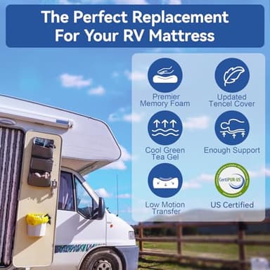 Short Queen RV Mattress Memory Foam 10 Inch, Updated Cooling Green Tea/Gel Mattresses for Camper/Truck/Trailer, Medium Firm-Mattress with Fiberglass-Free Cover, CertiPUR-US, Made in USA, 75'' x 60'' - Image 2