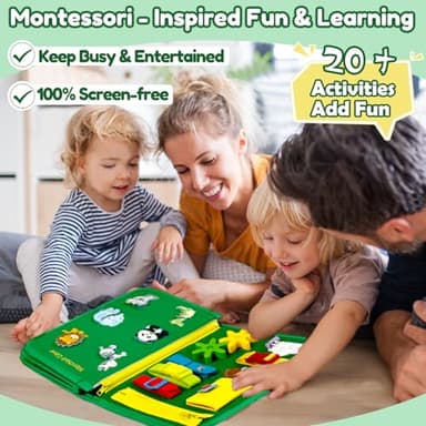 Qizfun Busy Board Book Montessori Toys for 1 2 3 4 Year Old, Boy Girl Birthday Gifts, Educational Sensory Learning Toys for Toddlers 1-3, Car Airplane Travel Activities Toys for Kids Ages 2-4 Year Old - Image 2