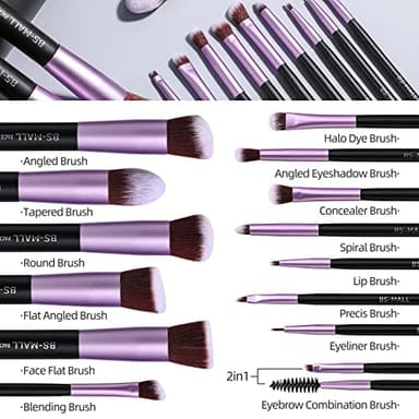 BS-MALL Makeup Brushes Premium Synthetic Foundation Powder Concealers Eye Shadows 14 Pcs Purple for Makeup Beginner or Professional with Travel Case - Image 4