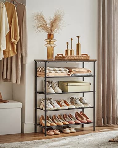 VASAGLE Shoe Rack, 5-Tier Shoe Storage Organizer for Entryway and Closet, Holds 12-16 Pairs of Shoes, 4 Fabric Shelves, Steel Frame, Industrial, Rustic Brown and Black ULBS036B01 - Image 4