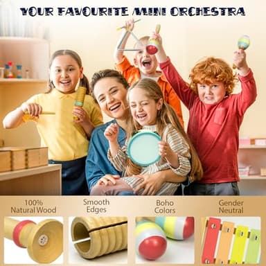 MINIARTIS Baby Musical Instruments Set - Montessori Musical Toys for Toddlers 1-3 | Modern Boho Kids Xylophone with Songbook | Neutral Colors Wooden Percussion Instruments | Preschool Educational 3+ - Image 7