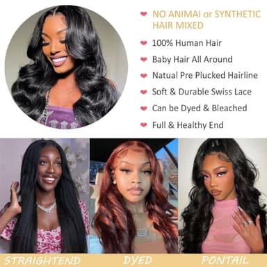Lace Front Wigs Human Hair Pre Plucked Glueless Wigs Wide Lace 180 Density Human Hair Wigs 13x4 Body Wave Wig 18 Inches Natural Color - Image 3