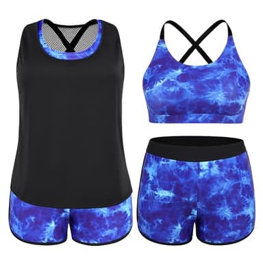 NIeyook Plus Size Swimsuit for Women 2024 Tummy Control Bathing Suit 3 Piece Athletic Tankini Swimsuits with Boyshorts Blue Tie Dye 20 Plus/4XL - Image 3