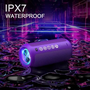 Ortizan Portable Bluetooth Speaker: IPX7 Waterproof, 24W Loud Sound, Deep Bass, Bluetooth 5.3, LED Lights, Wireless Stereo Pairing, 30H Playtime, for Home/Outdoor/Party/Beach, Birthday Gift (Purple) - Image 7