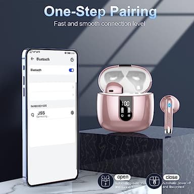 Wireless Earbuds, Bluetooth Headphones 5.4 with ENC Noise Cancelling Mic, 40H Bluetooth Ear buds Stereo Bass with LED Display Charging Case, IP7 Waterproof Wireless Earphones for Android/iOS, Rosegold - Image 6