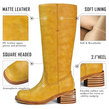 VBDB Banana Knee High Boots for Women Square Toe Chunky Block Heel Long Boots Women’s Comfortable Low Heel Womens Boots Size 8 - Image 2