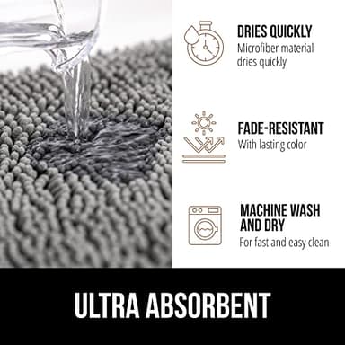 GORILLA GRIP Bath Rug Mat, Thick Soft Absorbent Chenille, Quick Dry Microfiber Mats, Rubber Backing Washable Shower Floor Rugs, Bathmat Runner, US Designed Bathroom Home Decor Accessories 24x17, Grey - Image 4