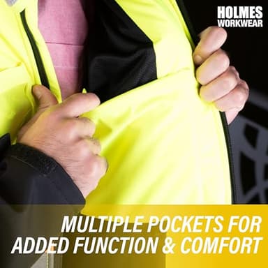 Holmes Workwear Hi-Vis Yellow Softshell Jacket - Waterproof and Breathable Reflective Jacket with Fleece Lining, Medium - Image 4