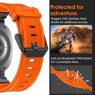 Wingle Compatible for Galaxy Watch Ultra Bands 47mm 2025/2024 Men Sport Durable Silicone Rubber Band, Armor Military Rugged Samsung Galaxy Watch Ultra Band Stainless Steel Metal Connector Black/Orange - Image 2