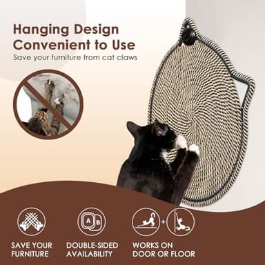 Cat Scratcher Mat, Natural Cotton Rope Cat Scratch Pad, 15.7'' Round Horizontal Floor Cat Scratching Pads for Indoor Cats, Cat Furniture Protector for Wall, Couch, Carpets, Sofas - Image 4