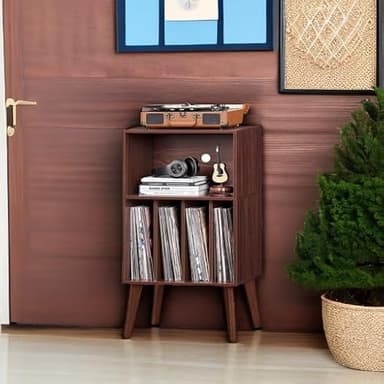 Lerliuo Record Player Stand, Walnut Turntable Stand Holds up to 160 Albums, Mid-Century Vinyl Storage Cabinet Table with Solid Wood Legs, Record Player Holder Dispaly Shelf for Bedroom Living Room - Image 6