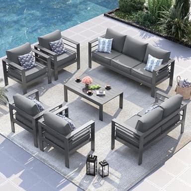 UDPATIO 10 Piece Aluminum Patio Furniture Set, Oversized Modern Outdoor Furniture Set with Olefin Fabric Cushion for Patio Deck Backyard, Dark Grey (with Waterproof Covers) - Image 2