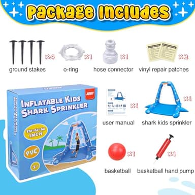 JOSEN Sprinkler for Kids Outdoor Play, Giant Inflatable Shark Water Toys Splash Pad with Basketball Hoop, Fun Sprinkler Summer Outdoor Game for 3-8 Years Old Children Boys Girls Gift - Image 5