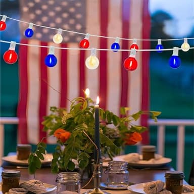 G40 Red White and Blue Lights,25Ft Fourth of July Light with 27 G40 LED Red White and Blue Bulbs(2 Spare),Waterproof Outdoor Hanging Patio Lights for Independence Day Memorial Day Party Decor - Image 3