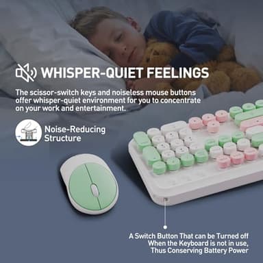 FD 2.4GHz Wireless Keyboard and Mouse Set with Switch Button - Full-Size Keyboard - Compatible for Windows/Laptop/PC/Notebook/Smart TV and More - Milky White Green Colorful - Image 3