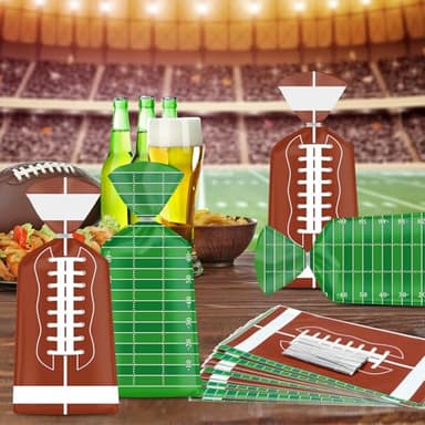 100 Pcs Football Goodie Bags - Brown Green Football Treat Bags, Plastic Rugby Sport Cellophane Snack Gift Candy Goody Bag with Silver Twist Ties for Sports Team Events Birthday Party Favors Supplies - Image 7