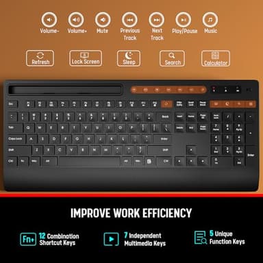 Trueque Wireless Keyboard and Mouse Combo - Full-Size Quiet Keyboard with Palm Rest, Phone Holder, Multimedia Keys, Power Switch, Compatible with Windows, Chrome OS, PC, Laptop (Batteries Included) - Image 6