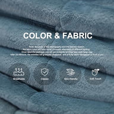 Bean Bag Chairs for Adults Giant Bean Bag Chair Memory Foam BeanBag Chair Big Bean Bag Sofa with Filler Faux Fur Fireside Beanbags Lazy Sofa for Living Room Bedroom Dorm Office (Bluegrey Plush) - Image 4