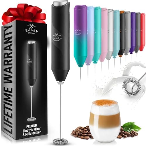 Zulay Kitchen Powerful Milk Frother Wand - Handheld Stainless Steel - Battery Operated Drink Mixer for Coffee, Lattes, Cappuccino, Matcha - Froth Mate Frother Gift - Black - Image 1