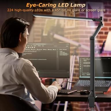 LED Desk Lamp for Home Office, Eye Caring Architect Desk Light with Remote, Dual Screen Computer Monitor Light with Stepless Dimming, Stepless Color Temp, Memory Function for Study, Workbench Black - Image 6