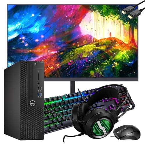 Dell Optiplex 3050 SFF Desktop and Monitor 24" FHD, Core 6th Gen Processor, 256GB SSD, 16GB RAM, RGB Headset, Keyboard＆Mouse, Optiplex Small Form Computer PC Windows 11 Pro (Renewed) - Image 1