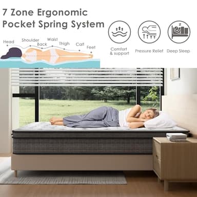 TEENO Queen Mattress 14 Inch, Hybrid Mattresses Queen Size in a Box, Medium Firm Memory Foam and Individual Pocket Springs, Fiberglass Free Bed Mattres, Breathable,CertiPUR-US - Image 4