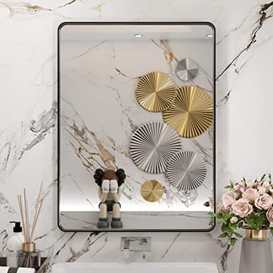 WEER Black Bathroom Mirror 24X32 Inch, Rectangular Black Metal Frame Mirror, Matte Black Bathroom Vanity Mirror with Tempered Glass, Rounded Corner, Anti-Rust (Horizontal/Vertical) - Image 2