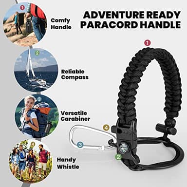 RAYMYLO Insulated Water Bottle 64 oz, Triple Wall Vacuum Stainless Steel (Cold for 48 Hrs), Leak Proof & Non-BPA, Half Gallon Water Flask Jug with Paracord Handle & Straw Spout Lids, Magic Black - Image 4