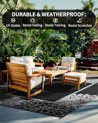 COCOER Reversible Floral Area Rug, 8x10 ft, Waterproof, Outdoor Indoor Rugs for Patio Balcony Backyard, Quick Dry, Plastic Straw Rug, Lightweight - Image 3